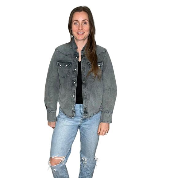 THE GREAT The Howdy Gray Corduroy Snap Button Western Shirt Jacket Women's Med - Picture 1 of 8